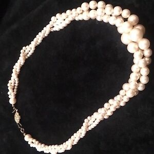 Vintage 3 strand twisted soft amber faux pearl RMN NECKLACE
